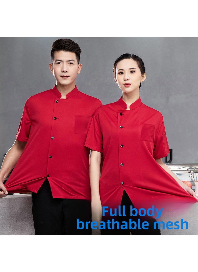 Breathable Chef Uniforms Summer Mens Short Sleeve Red short sleeve [full net clothing]]