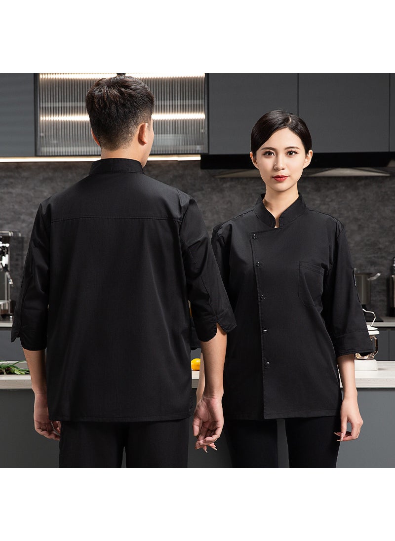 Unisex Chef Jacket 7/8 Sleeve for All Seasons Black [seven-point sleeve]]