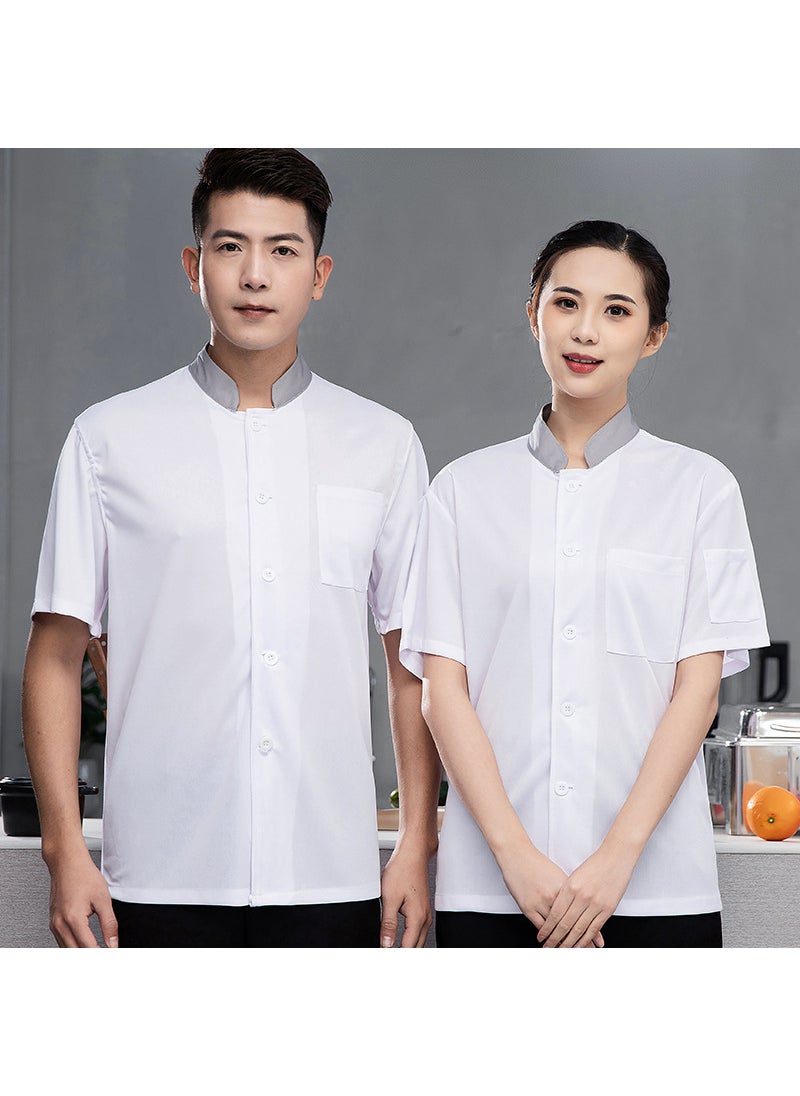 Breathable Chef Uniforms Summer Mens Short Sleeve White gray collar [full net clothing]]