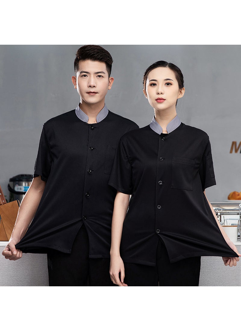 Breathable Chef Uniforms Summer Mens Short Sleeve Black gray collar [full net clothing]]