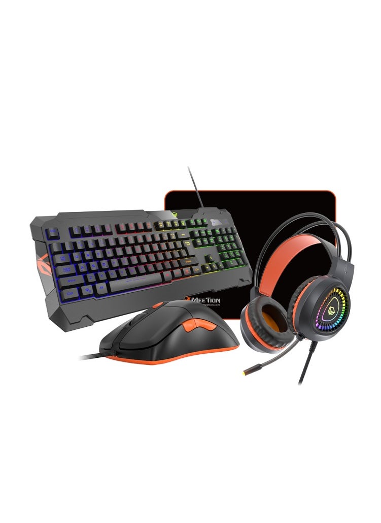 Meetion MT C505 4 in 1 Gaming Combo Kit, Anti Ghost RGB Gaming Keyboard, 5+1 Buttons 3200DPI Gaming Mouse, Backlit Gaming Headphone with Omni Directional Microphone, High Precision Gaming Mouse Pad