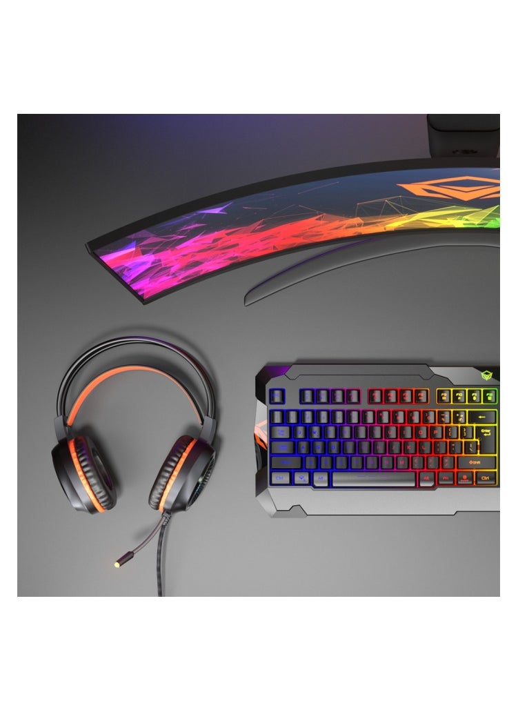 Meetion MT C505 4 in 1 Gaming Combo Kit, Anti Ghost RGB Gaming Keyboard, 5+1 Buttons 3200DPI Gaming Mouse, Backlit Gaming Headphone with Omni Directional Microphone, High Precision Gaming Mouse Pad