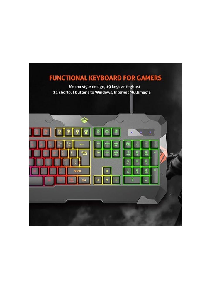 Meetion MT C505 4 in 1 Gaming Combo Kit, Anti Ghost RGB Gaming Keyboard, 5+1 Buttons 3200DPI Gaming Mouse, Backlit Gaming Headphone with Omni Directional Microphone, High Precision Gaming Mouse Pad