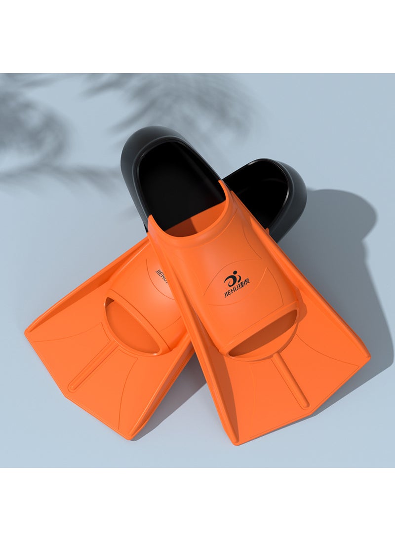 Freestyle breaststroke shoes duck sole professional training short flippers breaststroke duck foot board floating diving men and women swimming flippers children Black Orange