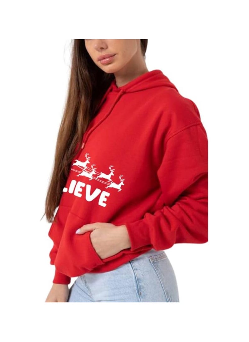 Christmas Hoodies For Women–Soft Cotton Pullover Hoodie With Drawstring–Long Sleeve Hoodie For Winter–Ideal For Holiday Celebrations,Casual Wear