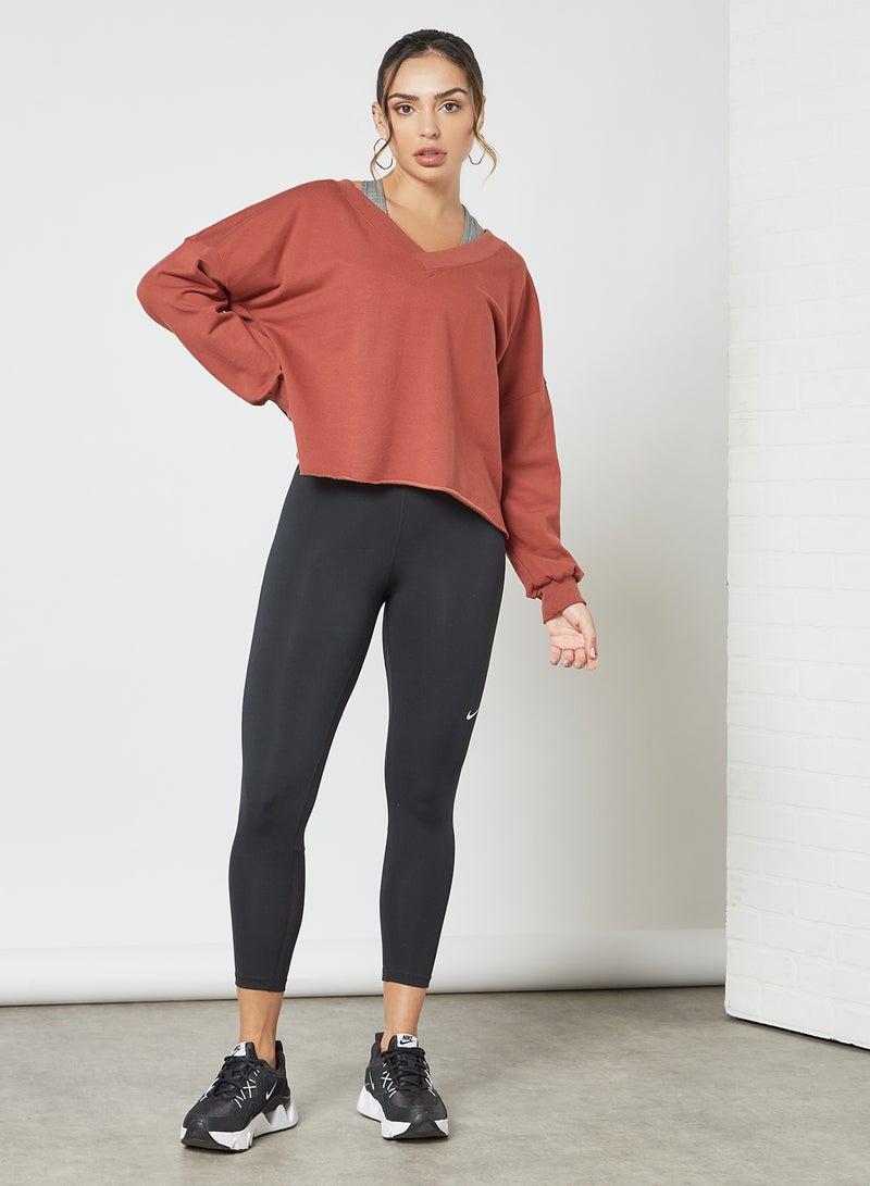 Fleece V-Neck Sweatshirt Rust