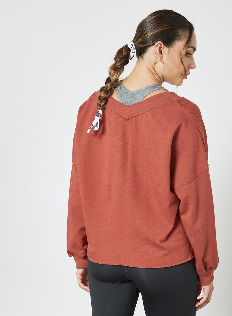 Fleece V-Neck Sweatshirt Rust