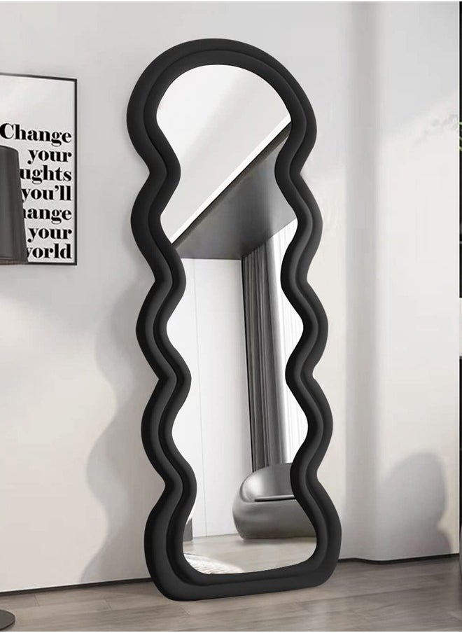 Otlsh Wavy Floor Mirror, 63 x 24 inches, Full Length, Flannel Frame, Modern Style, Freestanding or Wall Mounted, Home Decor, 1 Piece, 25.5 pounds