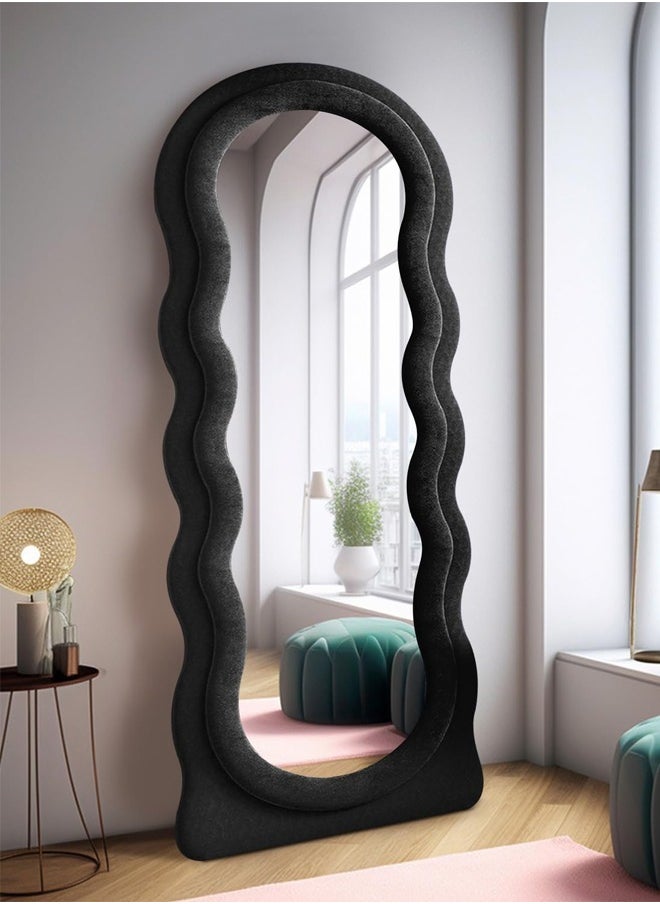 Otlsh Wavy Floor Mirror, 63 x 24 inches, Full Length, Flannel Frame, Modern Style, Freestanding or Wall Mounted, Home Decor, 1 Piece, 25.5 pounds