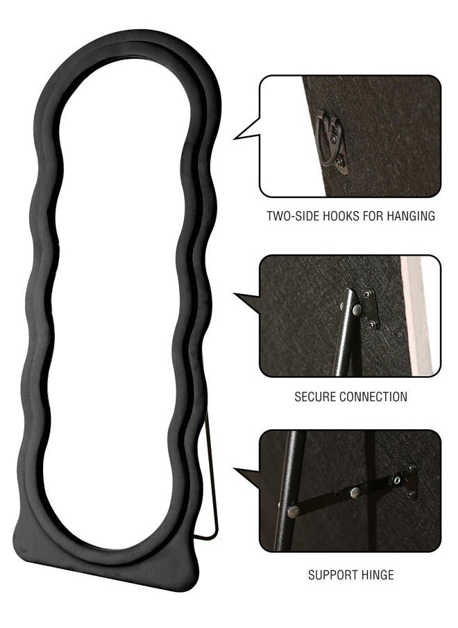 Otlsh Wavy Floor Mirror, 63 x 24 inches, Full Length, Flannel Frame, Modern Style, Freestanding or Wall Mounted, Home Decor, 1 Piece, 25.5 pounds