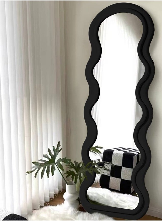 Otlsh Wavy Floor Mirror, 63 x 24 inches, Full Length, Flannel Frame, Modern Style, Freestanding or Wall Mounted, Home Decor, 1 Piece, 25.5 pounds