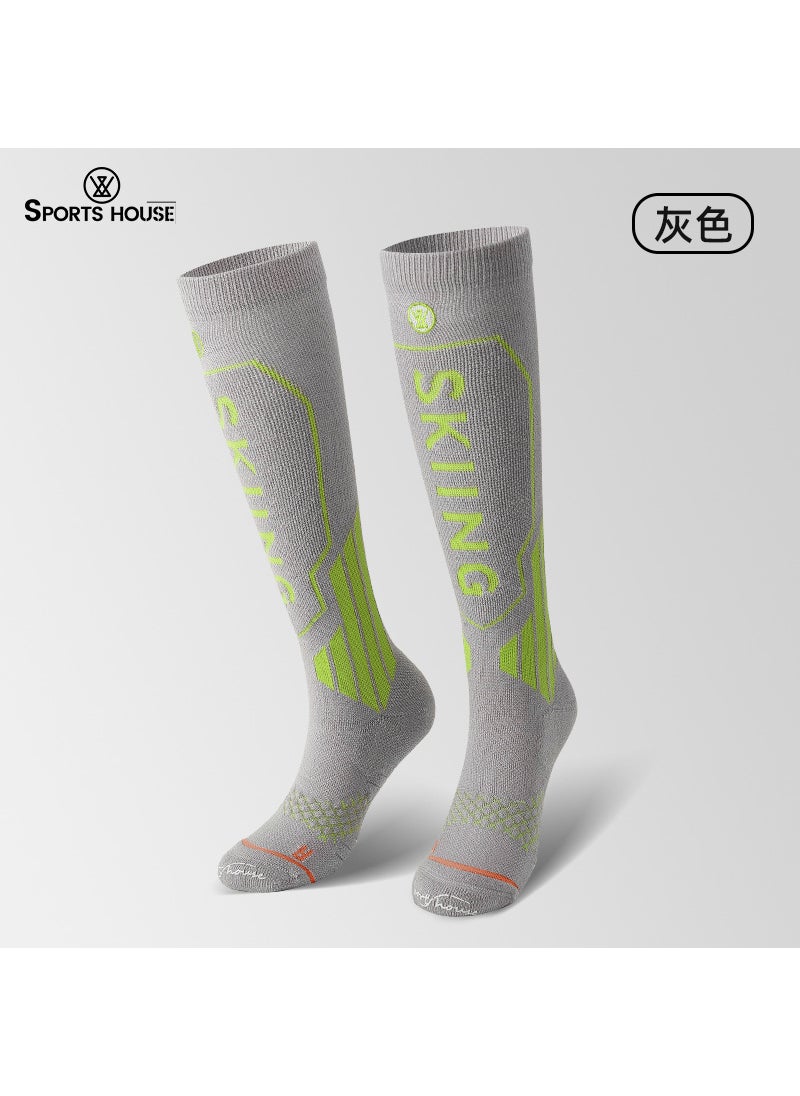 Womens High Tube Thick Warm Wool Ski Socks with Terry Bottom Grey