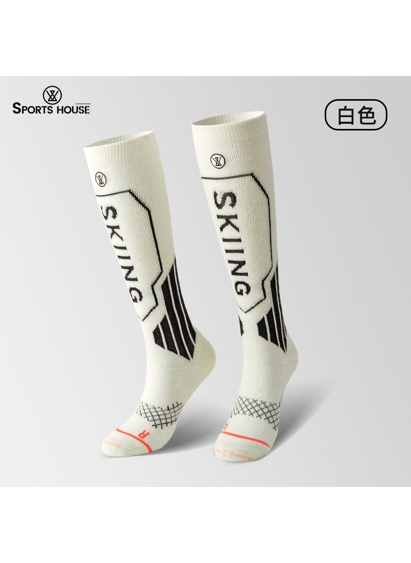 Womens High Tube Thick Warm Wool Ski Socks with Terry Bottom White