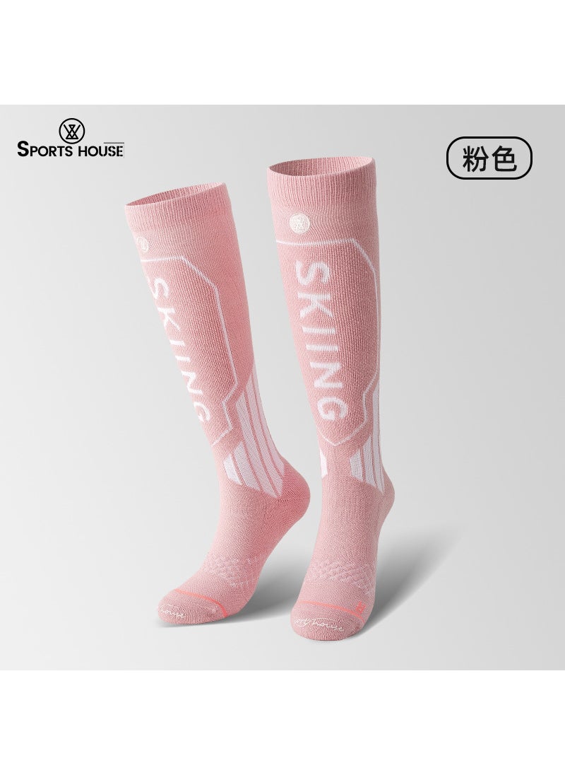 Womens High Tube Thick Warm Wool Ski Socks with Terry Bottom Pink