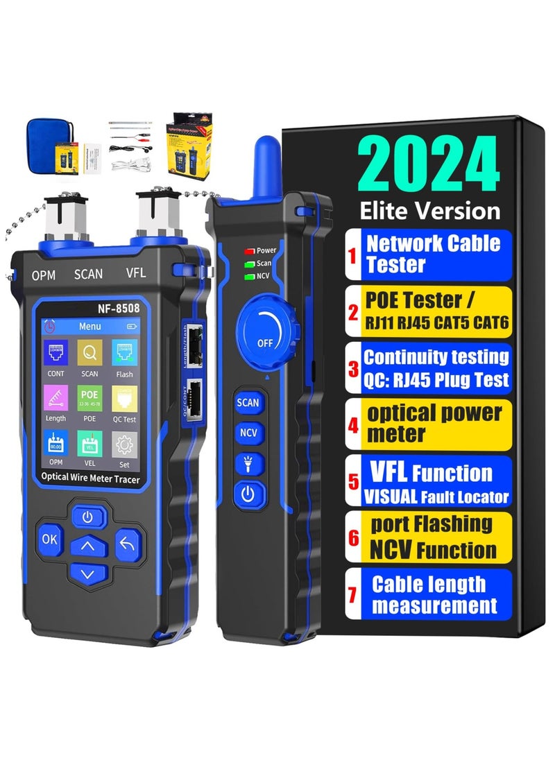 NOYAFA NF-8508 Network Cable Tester with Optical Power Meter VFL, RJ11 RJ45/PoE Tester/CAT5 CAT6/length Measurement, Telephone line Trace Meter with Headset, Network Tools