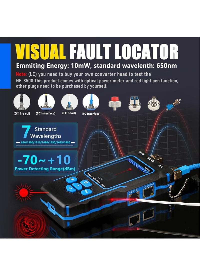 NOYAFA NF-8508 Network Cable Tester with Optical Power Meter VFL, RJ11 RJ45/PoE Tester/CAT5 CAT6/length Measurement, Telephone line Trace Meter with Headset, Network Tools