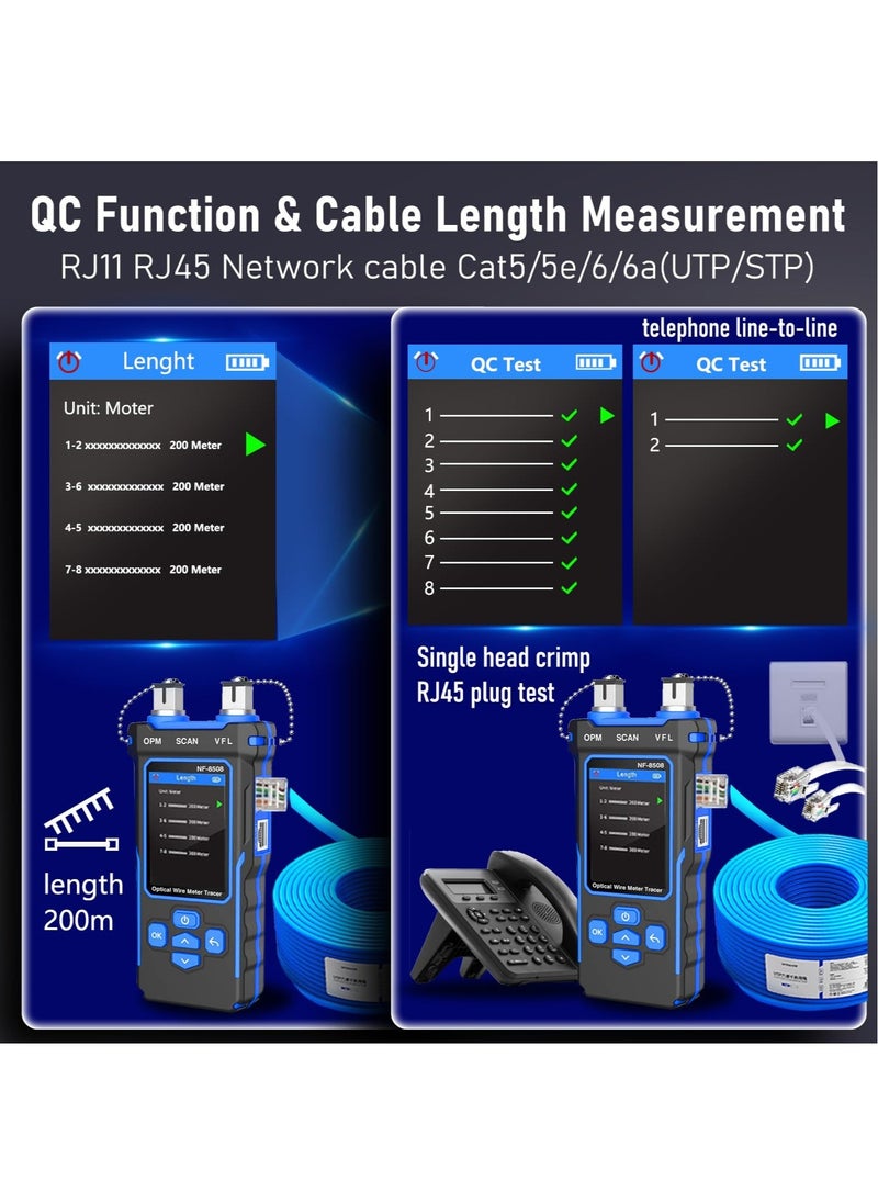 NOYAFA NF-8508 Network Cable Tester with Optical Power Meter VFL, RJ11 RJ45/PoE Tester/CAT5 CAT6/length Measurement, Telephone line Trace Meter with Headset, Network Tools