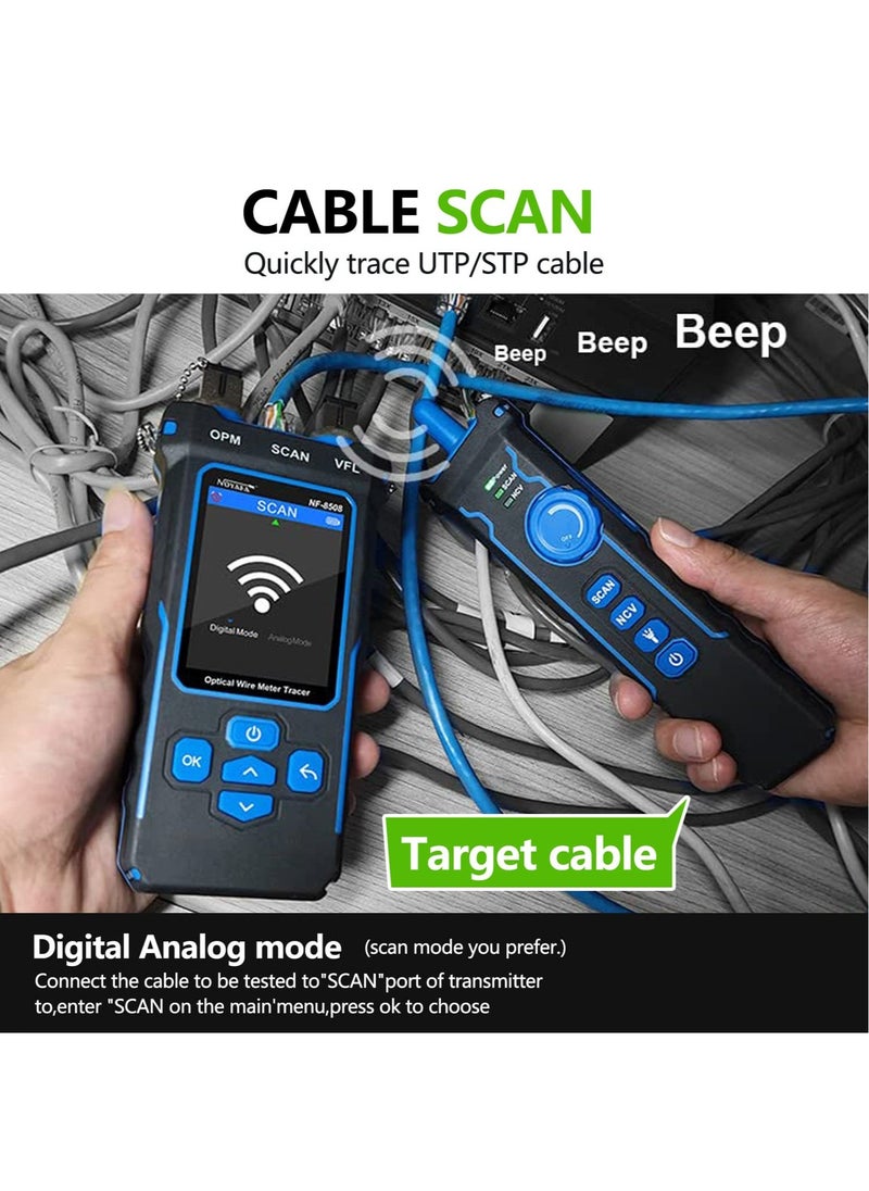 NOYAFA NF-8508 Network Cable Tester with Optical Power Meter VFL, RJ11 RJ45/PoE Tester/CAT5 CAT6/length Measurement, Telephone line Trace Meter with Headset, Network Tools