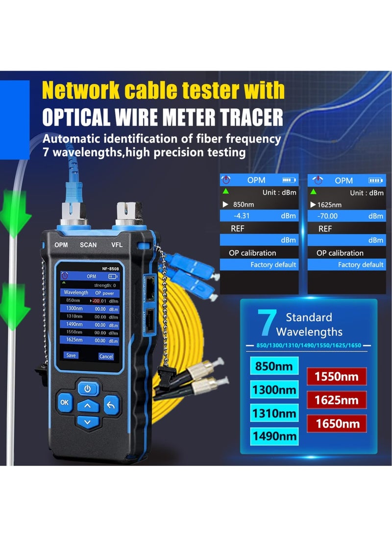 NOYAFA NF-8508 Network Cable Tester with Optical Power Meter VFL, RJ11 RJ45/PoE Tester/CAT5 CAT6/length Measurement, Telephone line Trace Meter with Headset, Network Tools