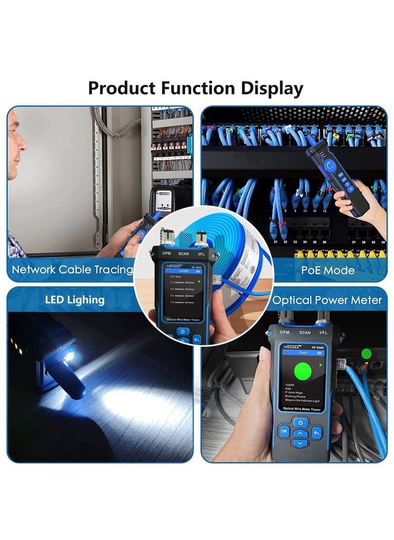 NOYAFA NF-8508 Network Cable Tester with Optical Power Meter VFL, RJ11 RJ45/PoE Tester/CAT5 CAT6/length Measurement, Telephone line Trace Meter with Headset, Network Tools