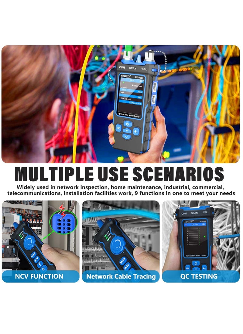 NOYAFA NF-8508 Network Cable Tester with Optical Power Meter VFL, RJ11 RJ45/PoE Tester/CAT5 CAT6/length Measurement, Telephone line Trace Meter with Headset, Network Tools