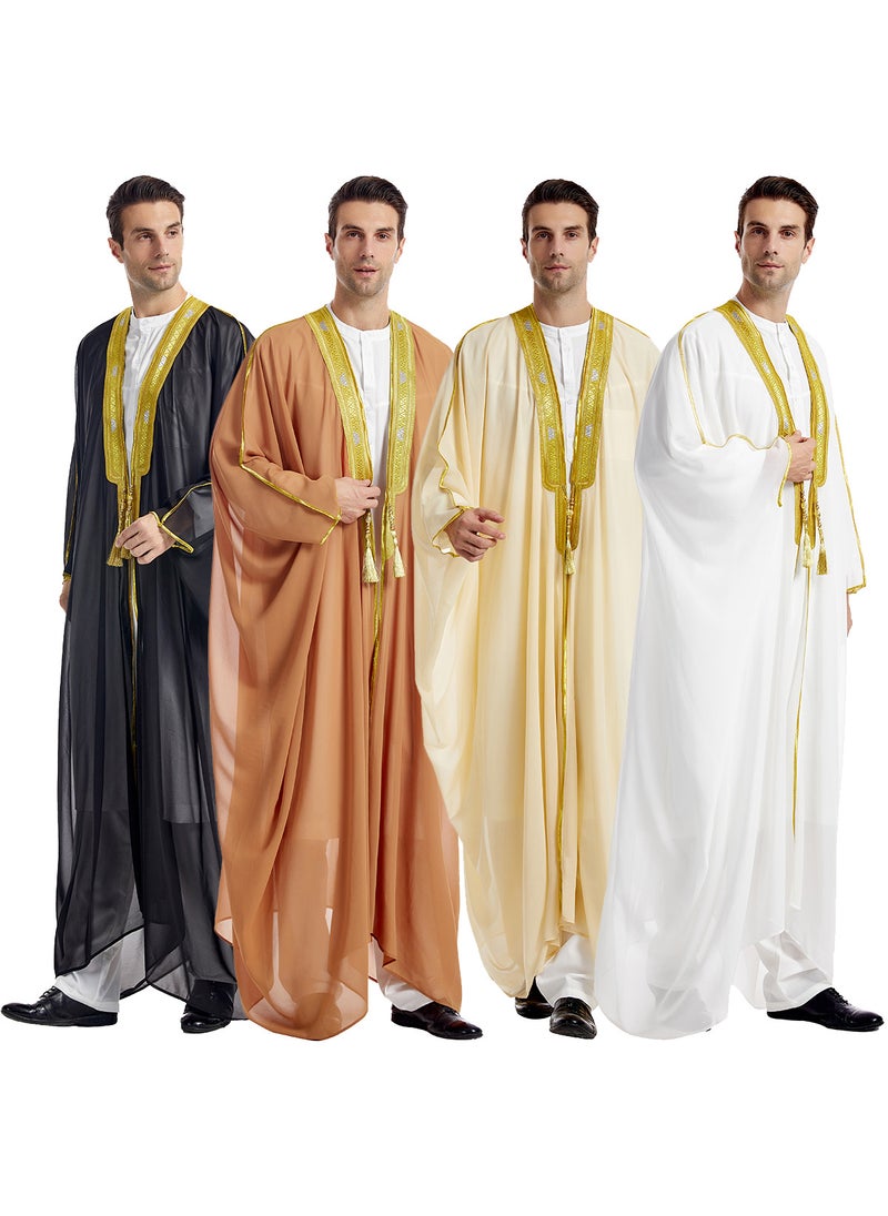 Factory in stock mens robe, TH834, Arabic mens embroidered long sleeve hanging beard gold bead chiffon outerwear Black