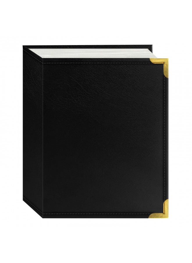 Pioneer Photo Albums E4-100/BK 100-Pocket Black Sewn Leatherette Cover with Brass Corner Accents Photo Album, 4 by 6-Inch