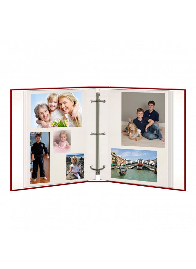 Magnetic Self-Stick 3-Ring Photo Album 100 Pages (50 Sheets), Red