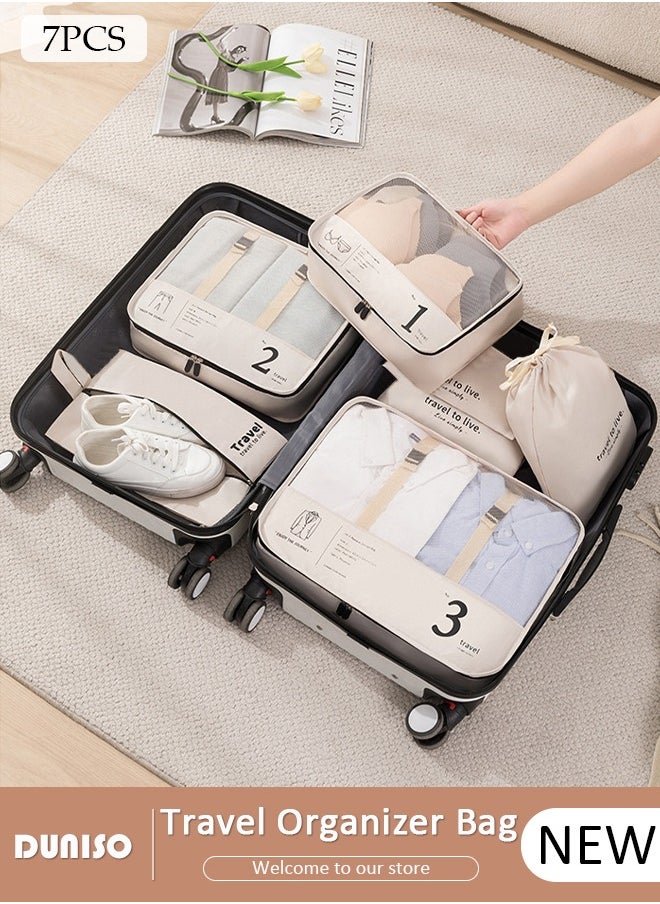 7 Piece Travel Organizer Bags for Luggage, Waterproof and Durable Travel Bags,  Packing Cubes for Travel,  Compression Cubes for Suitcases, Travel Bags  for Clothes, Toiletries, Clothing, Underwear