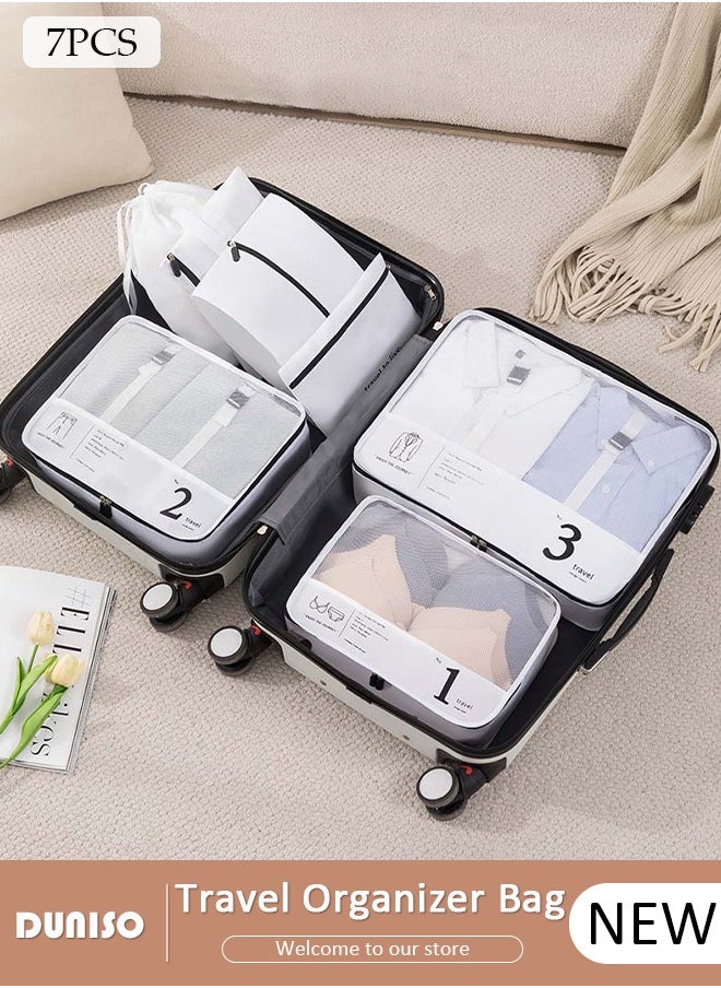 7 Piece Travel Organizer Bags for Luggage, Waterproof and Durable Travel Bags,  Packing Cubes for Travel,  Compression Cubes for Suitcases, Travel Bags  for Clothes, Toiletries, Clothing, Underwear