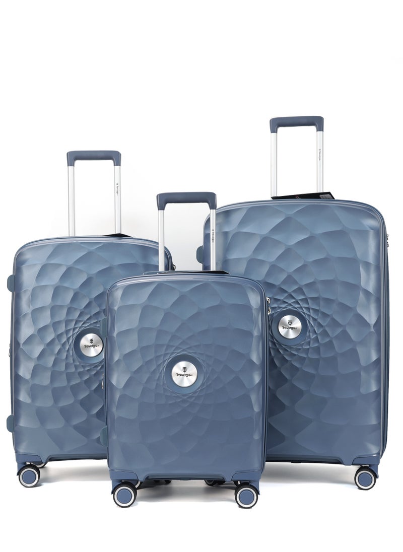 TRAVAGO 3 PCS LUGGAGE SET | EXPANDABLE | ANTI-THEFT ZIPPER | ICE BLUE