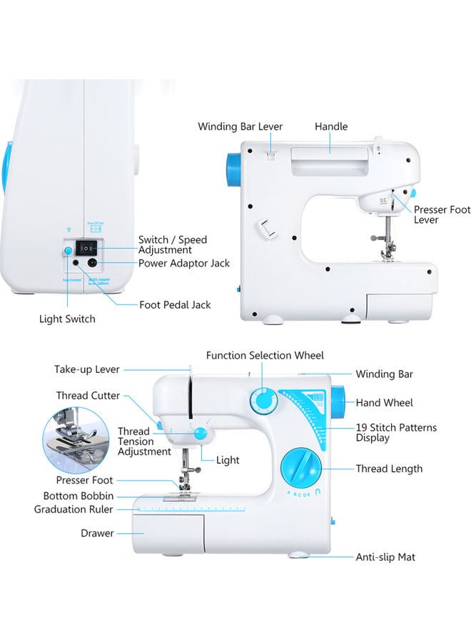 Portable Electric Sewing Machine H37721EU White/Blue