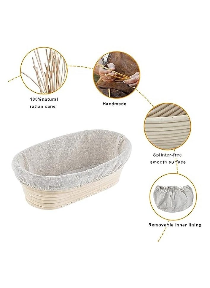 2 Packs 10 inch Oval Shaped Banneton Proofing Basket Set, Sourdough Bread Proofing Basket Baking Dough Bowl