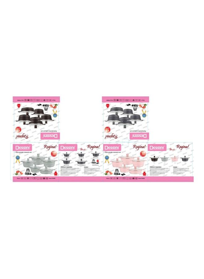 17-Piece Granite Cookware Set Includes 1xCasserole With Lid 20cm, 1xCsserole With Lid 24cm, 1xCasserole With Lid  28cm, 1xCasserole With Lid 32cm, 1xShallow Casserole With Lid 28cm, 7xCooking Tools Pink