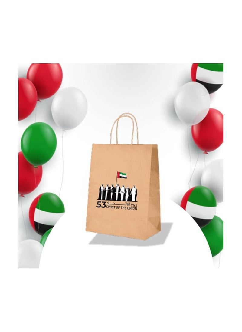 UAE Brown Paper Bag For National Day Celebration-Kraft Gift Bags With Twisted Paper Handle Eco-Friendly Reusable Biodegradable Bags
