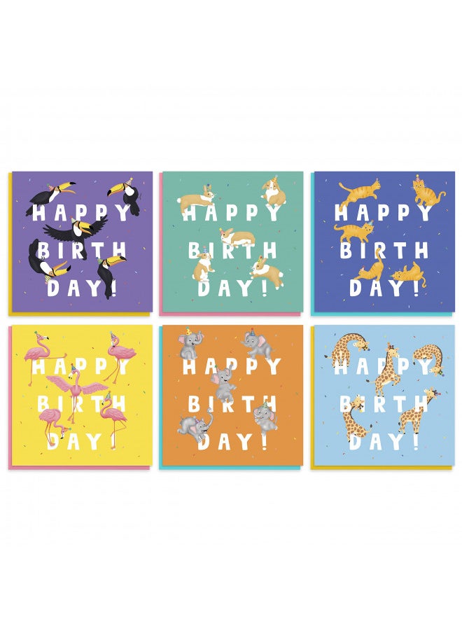 CENTRAL 23 20 Kids Happy Birthday Cards - Bulk Assortment - Assorted Animals Greeting Cards with Envelopes - Blank Greeting Cards for Boys and Girls - Box of Birthday Cards with Fun Stickers