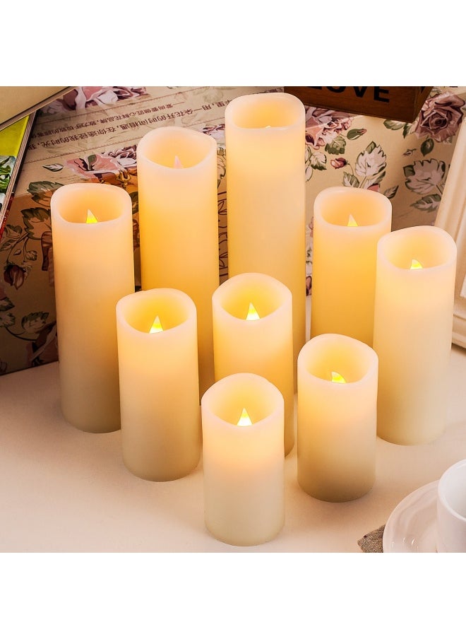 Flameless Candles Battery Operated Candles 4 5 6 7 8 9 Set of 9 Ivory Real Wax Pillar LED Candles with 10-Key Remote and Cycling 24 Hours Timer