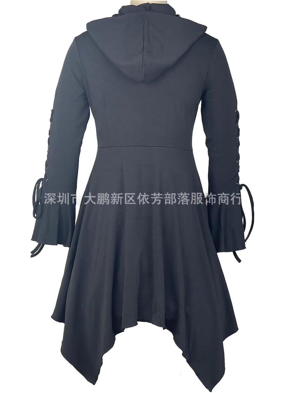 Chic Eyelet Lace-Up Hooded Cape Coat with Ruffle Sleeves Purple