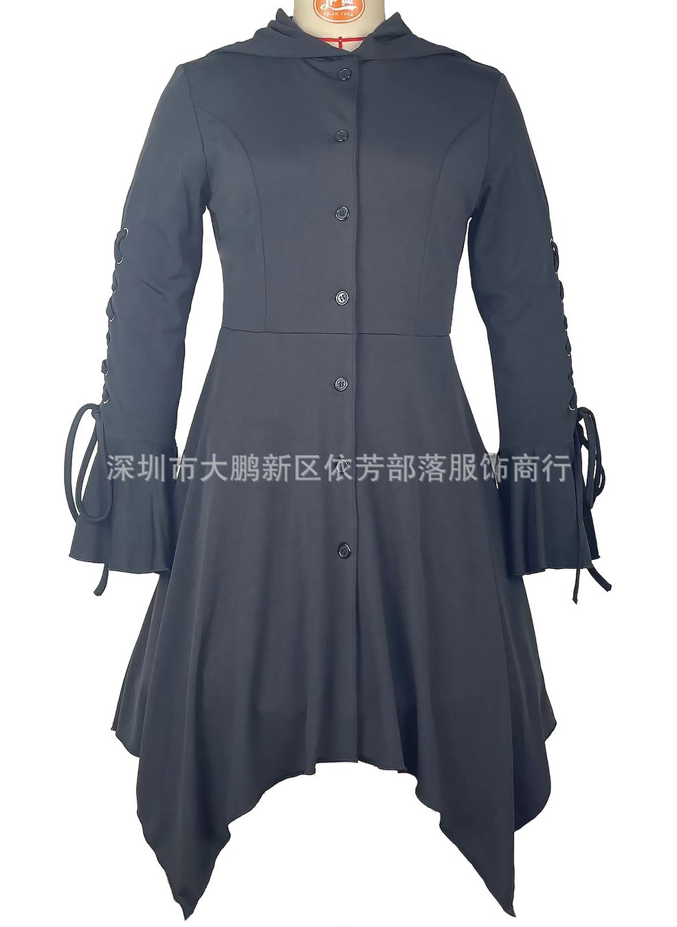 Chic Eyelet Lace-Up Hooded Cape Coat with Ruffle Sleeves Purple