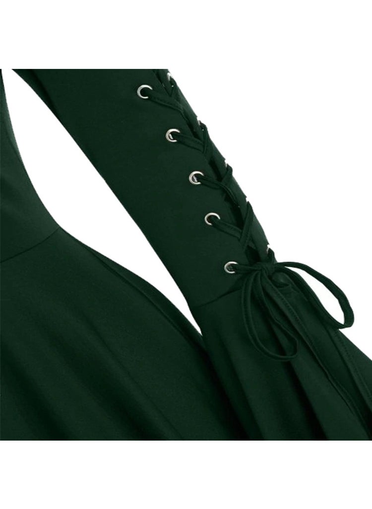 Chic Eyelet Lace-Up Hooded Cape Coat with Ruffle Sleeves Black