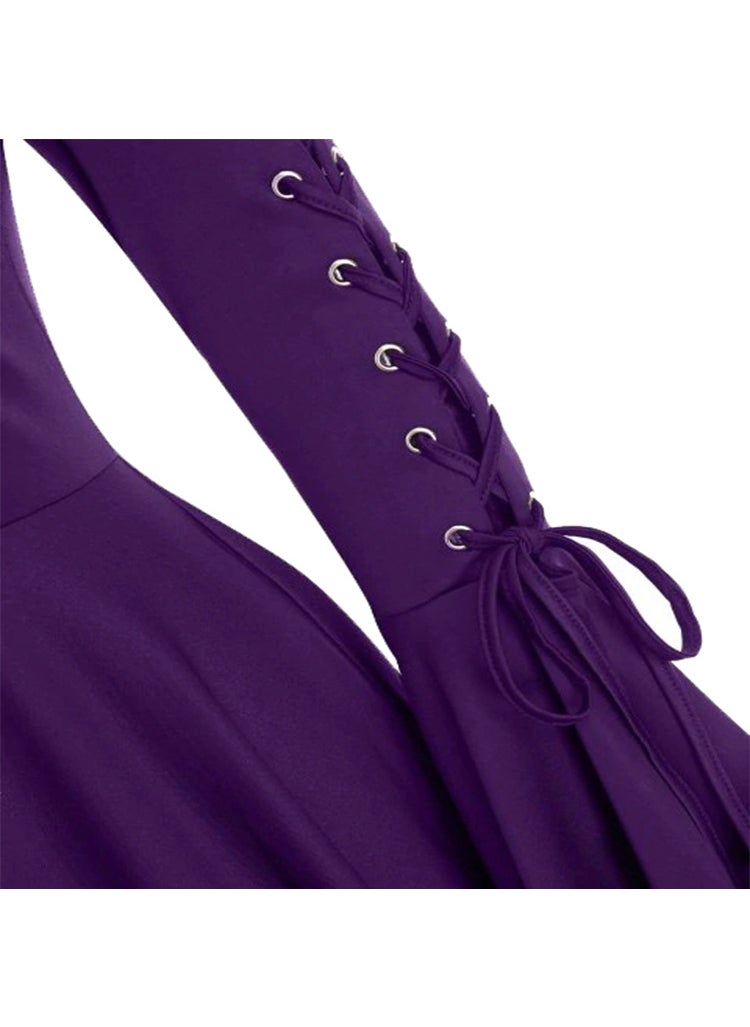 Chic Eyelet Lace-Up Hooded Cape Coat with Ruffle Sleeves Black