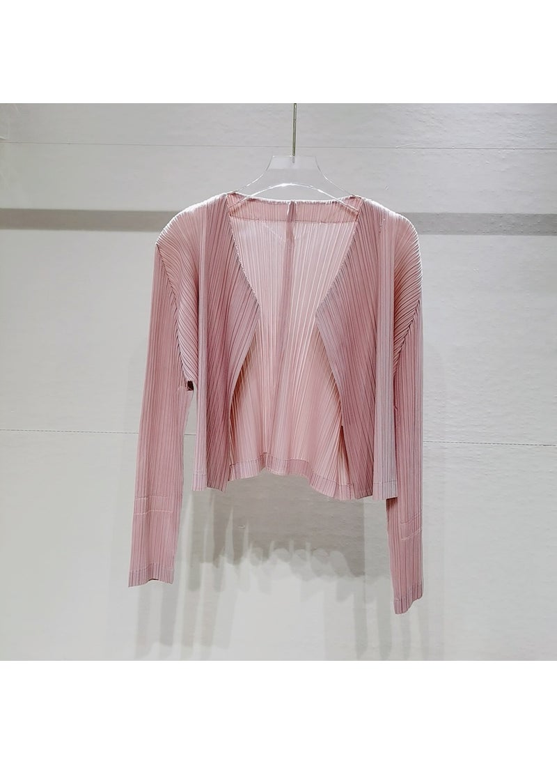 2022 Autumn Spring Pleated Cardigan Slim Fit Solid Color Long Sleeve Jacket Beige White