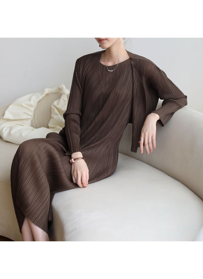2022 Autumn Spring Pleated Cardigan Slim Fit Solid Color Long Sleeve Jacket Beige White