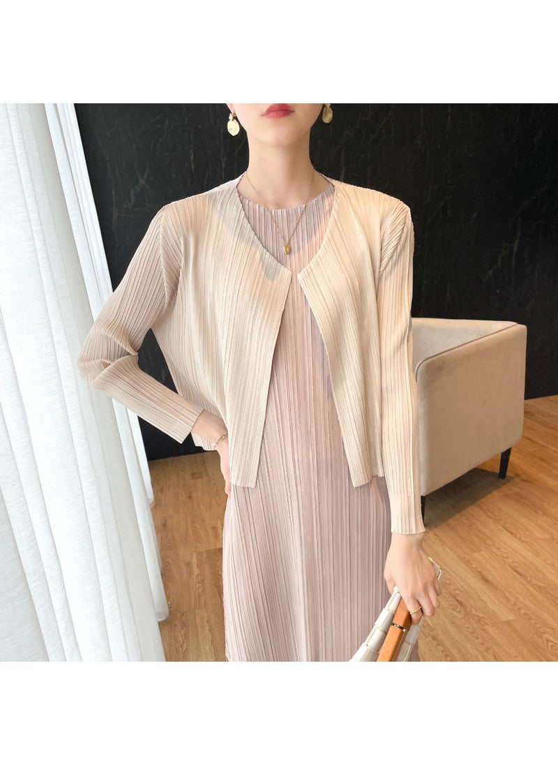 2022 Autumn Spring Pleated Cardigan Slim Fit Solid Color Long Sleeve Jacket Fruit Green