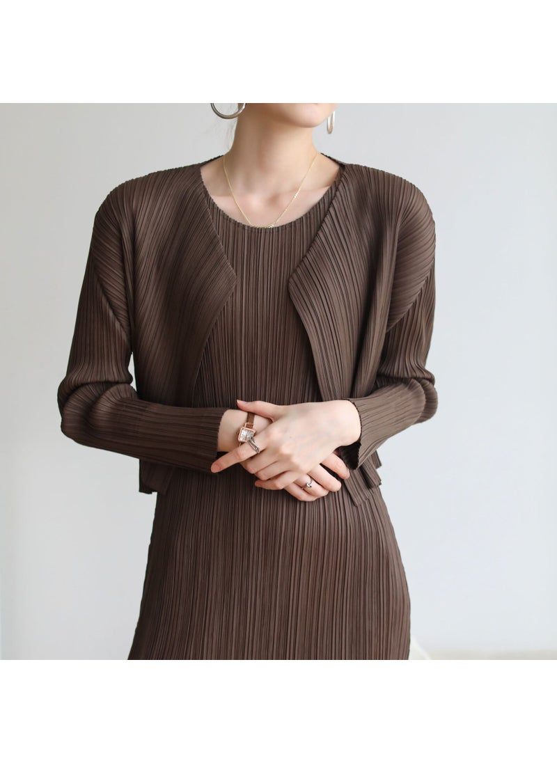 2022 Autumn Spring Pleated Cardigan Slim Fit Solid Color Long Sleeve Jacket Fruit Green