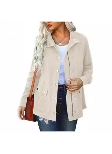 2022 Fashion Solid Cardigan with Pockets Beige.