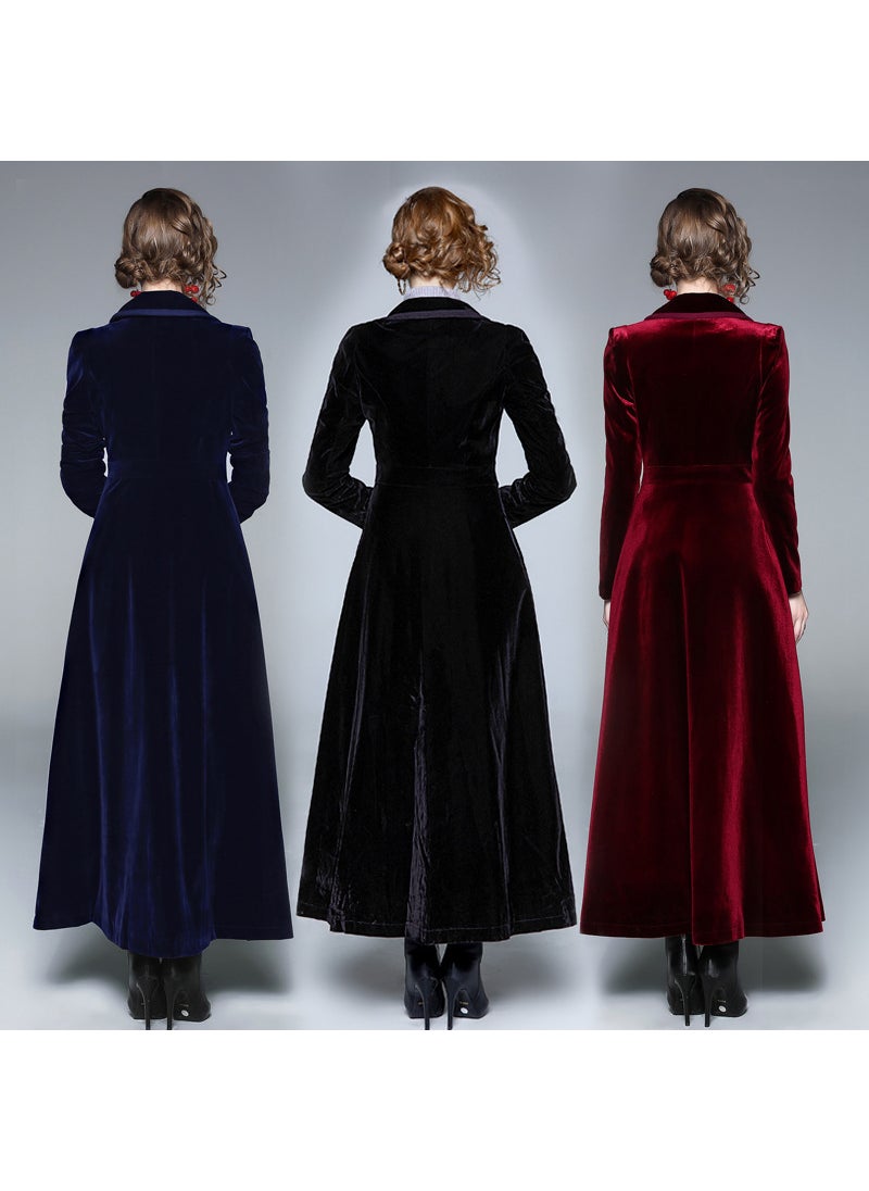 Velvet Trench Coat Long Skirt Womens Outwear Navy