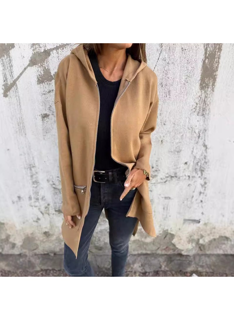 Autumn Winter Fashion Casual Womens Hooded Cardigan Grey