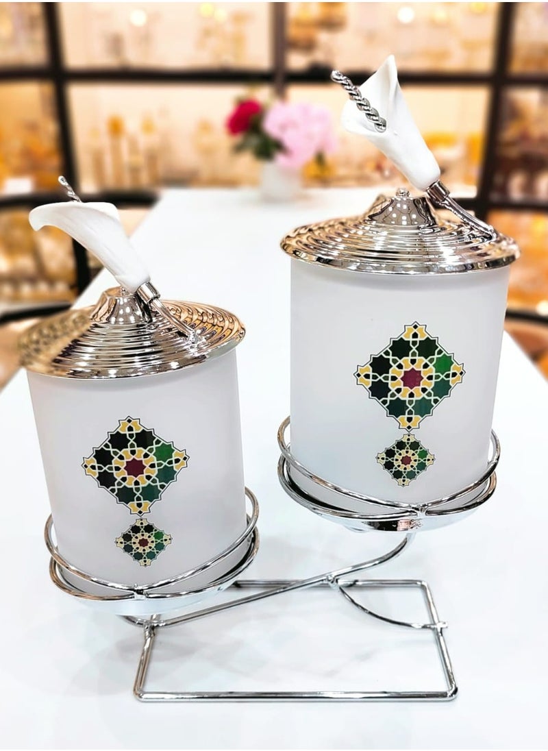 2Piece Glass Candy Jar with Metal Stand and Lid