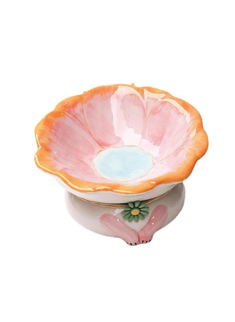 Cat Bowl Elevated Cute Flower Shape Cat Food and Water Bowl Cat Feeding Bowl for Cats and Dogs Pets (Pink)